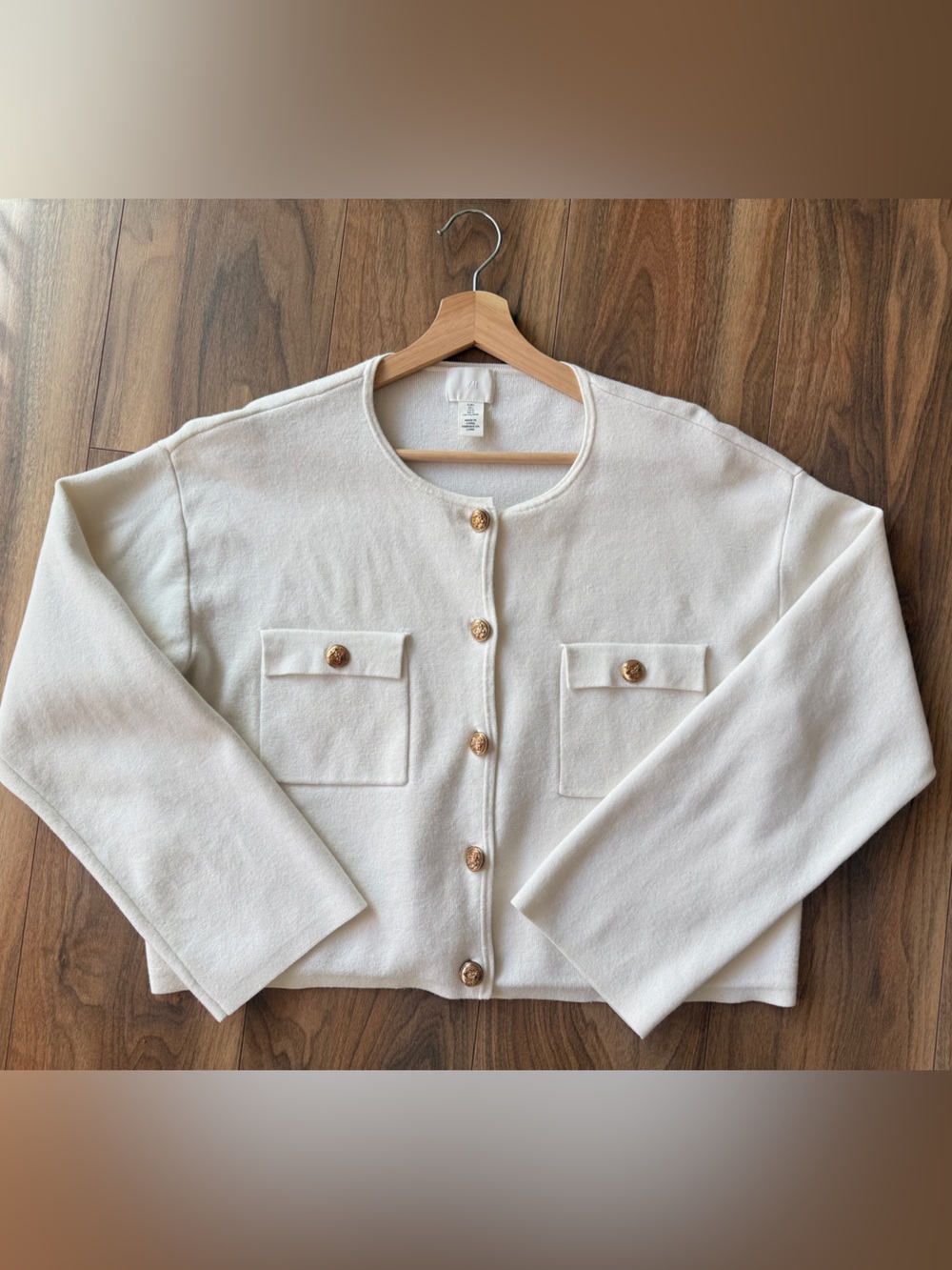 H&M Cream Button-Front Pocket Cardigan